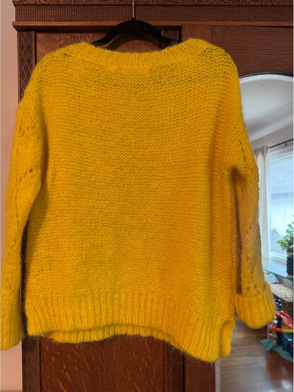 Anthropologie Oversized Bright Yellow Alpaca Blend Pointelle Sweater / Size XS - Picture 3 of 7